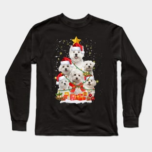 Funny Maltese Dog Christmas Tree Gift Xmas for Men Women Long Sleeve T-Shirt